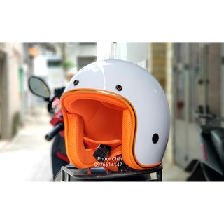 Mũ bảo hiểm 3/4 đầu NTMax màu trắng lót cam