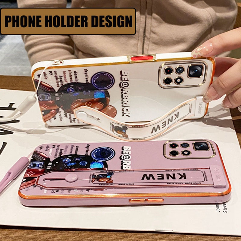 Ốp Điện Thoại Họa Tiết Gấu Có Dây Đeo Cho Xiaomi Redmi Note 11 10 Pro 10S 11S 4G 5G