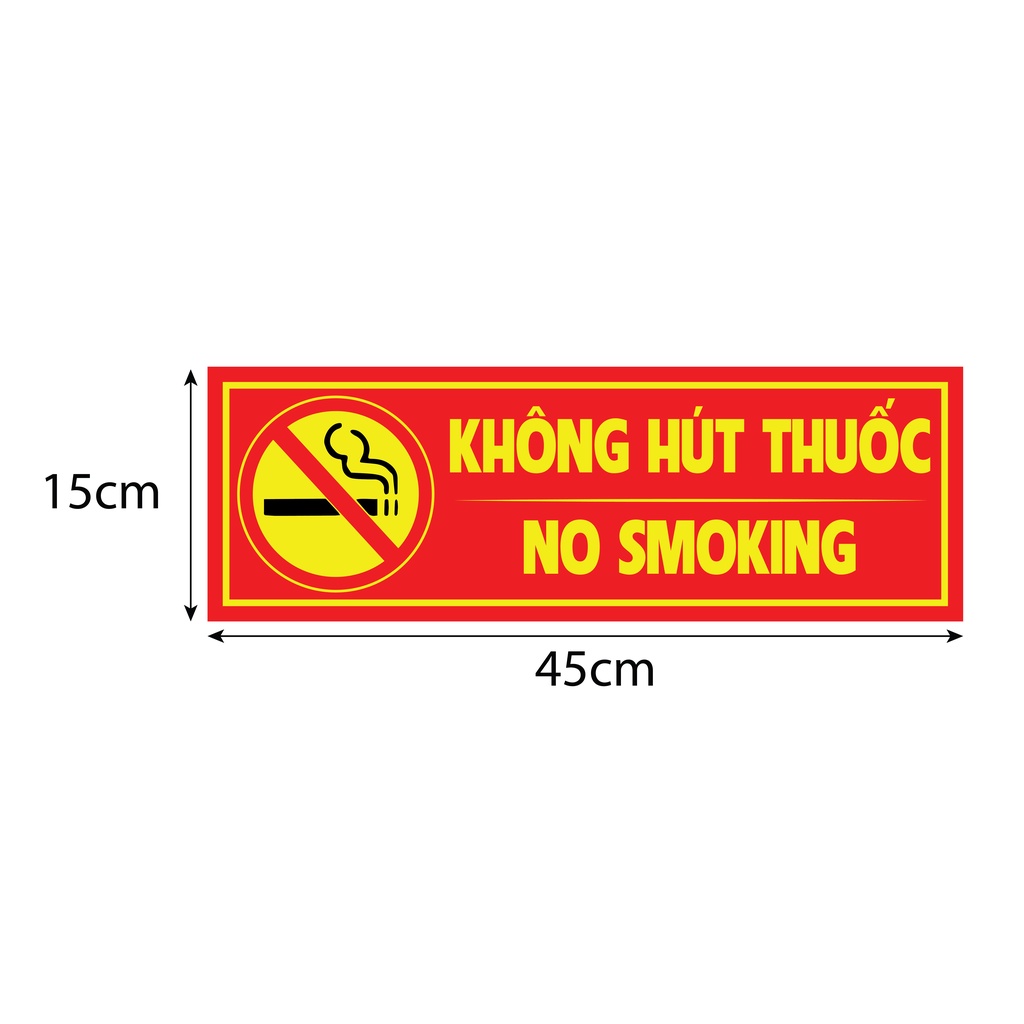Tem Decal Dán Logo Không Hút Thuốc Nền Đỏ Chữ Vàng 45x15cm