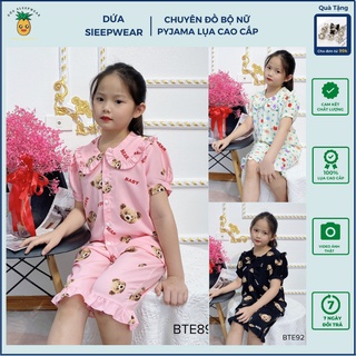 Bộ Đồ Ngủ Pijama cộc lửng cho bé gái xinh xắn,bộ ngủ mặc nhà lụa mango nhiều màu tay cộc quần lửng
