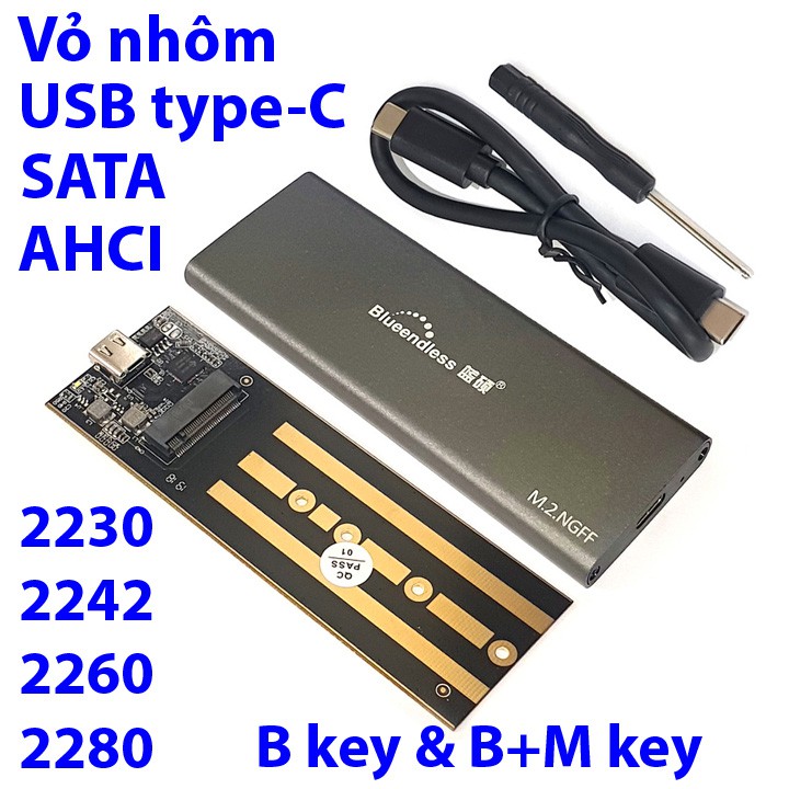 Box SSD M.2 SATA, AHCI USB-C 3.1 Blueendless M280C BX06