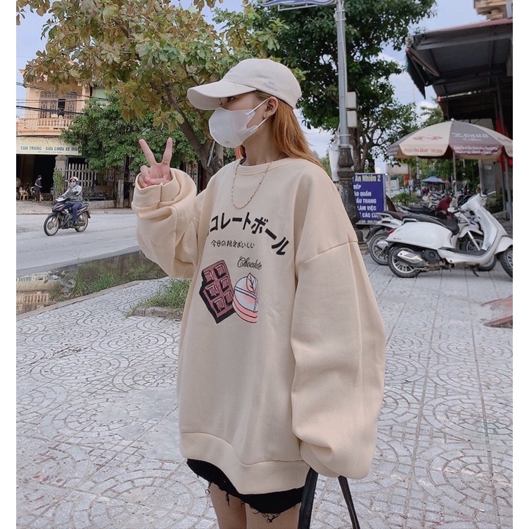 [Siêu rẻ] Áo nỉ swt cổ tròn bánh/socola màu kem,be siêu xinh (ảnh thật_annstore)