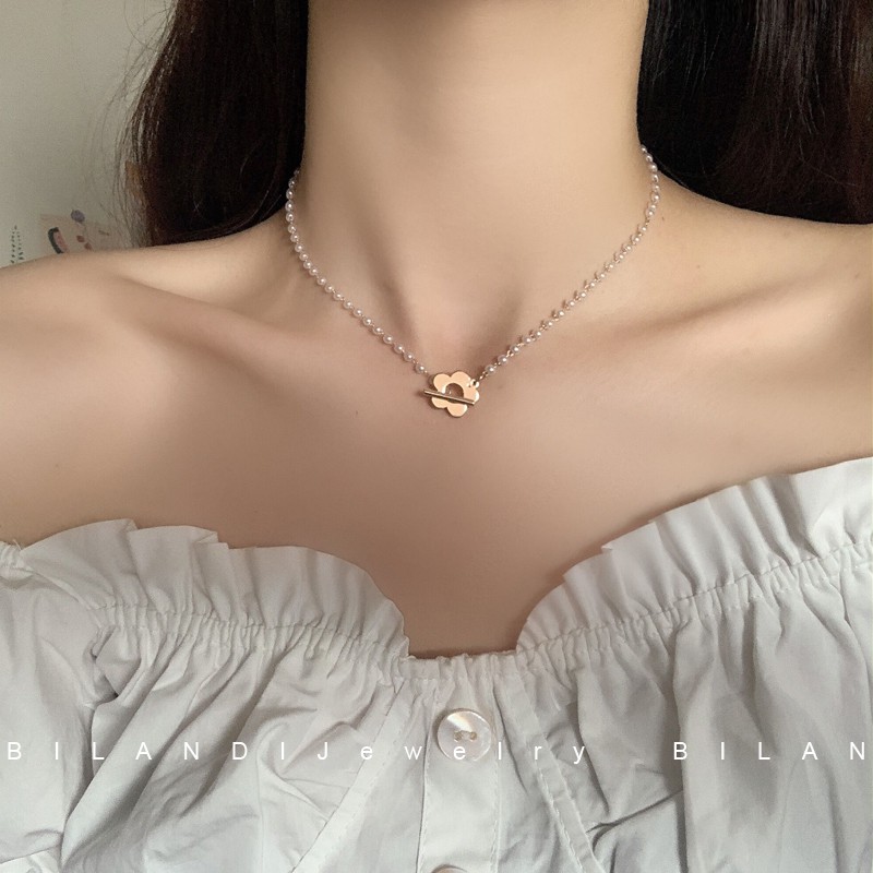 Dây Chuyền Mặt Hoa Ngọc Trai Phong Cách Trẻ Trung Thời Trang 0701-9