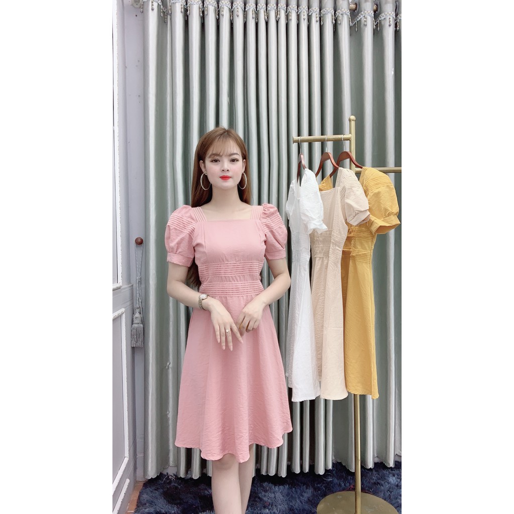 Váy đũi pha ren V12, Đầm Dáng Xoè, Chất Đũi Xước Mềm Mát, Tay Bồng, Mặc Đi Chơi, Đi Tiệc | BigBuy360 - bigbuy360.vn