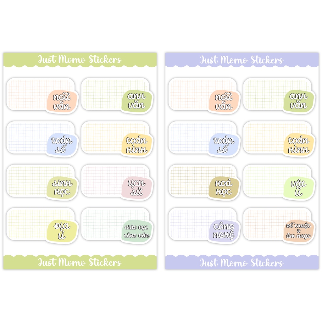STICKER NHÃN VỞ MÔN HỌC (MẪU 1)