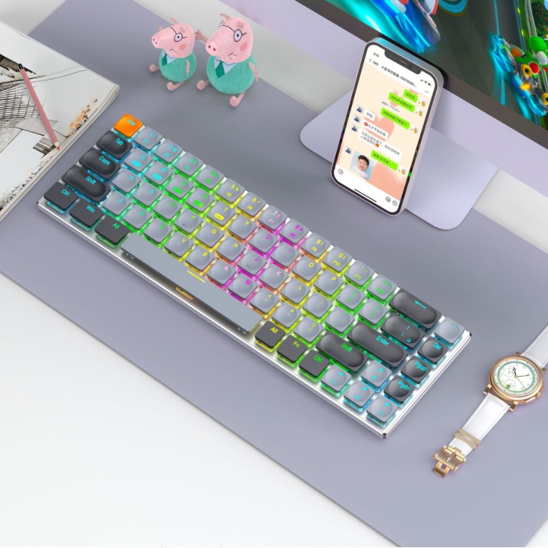 Bàn phím Cơ Không Dây Pin Sạc Xinmeng RF68 3 Mode kết nối  LED RGB, layout low profile