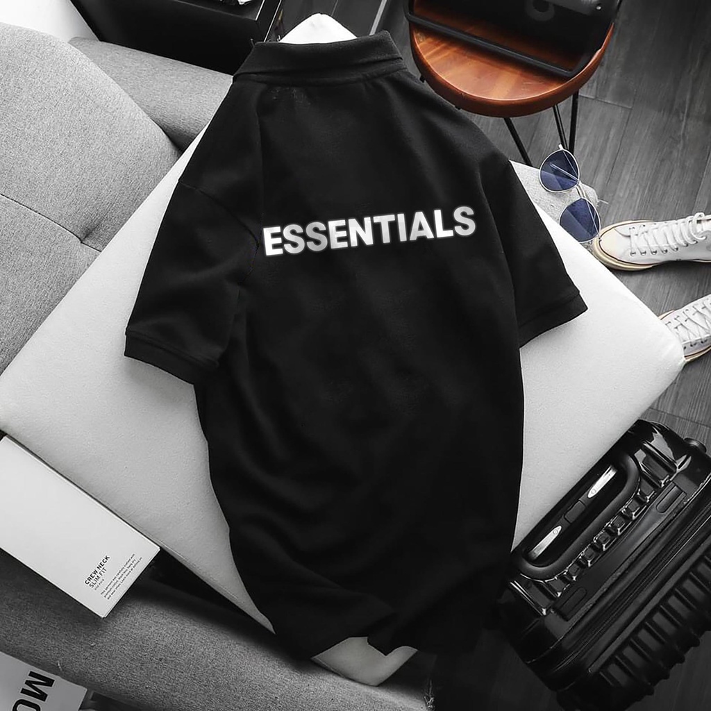 Áo POLO Essential in Phản Quang Bạc, chất Thun Cá Sấu Poly Thái full size Nam Nữ, Áo có cổ trắng đen, cổ trụ Unisex