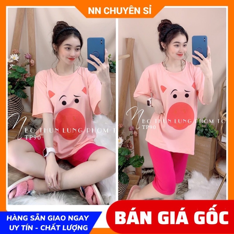 Đồ bộ nữ mặc nhà phom 55kg chất thun mềm mịn in hình hoạt hình dễ thương TP90