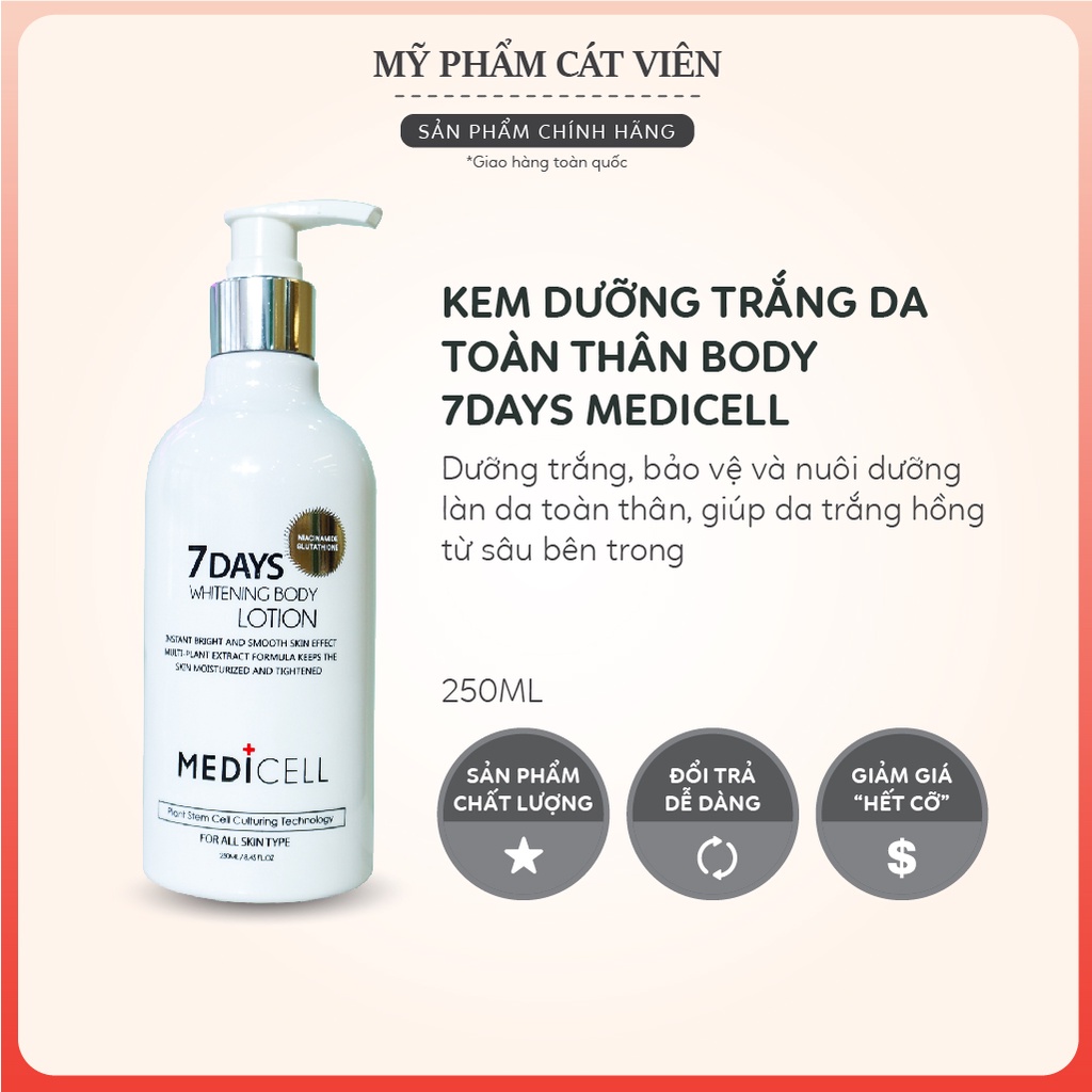 Kem dưỡng trắng da body, toàn thân, dưỡng thể trắng da Body 7days Medicell - Chai 250ml