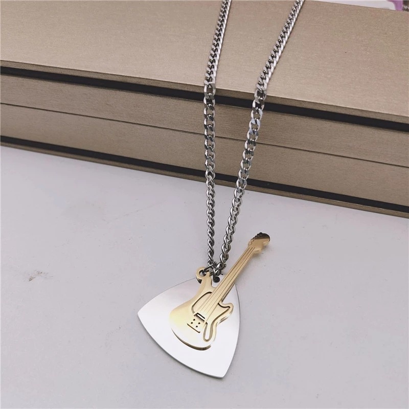 Vòng cổ Thép Không Gỉ Mặt Hình Cây Đàn Guitar Wang Yibo Deng Ziqi Cá Tính Dành Cho Nam Và Nữ