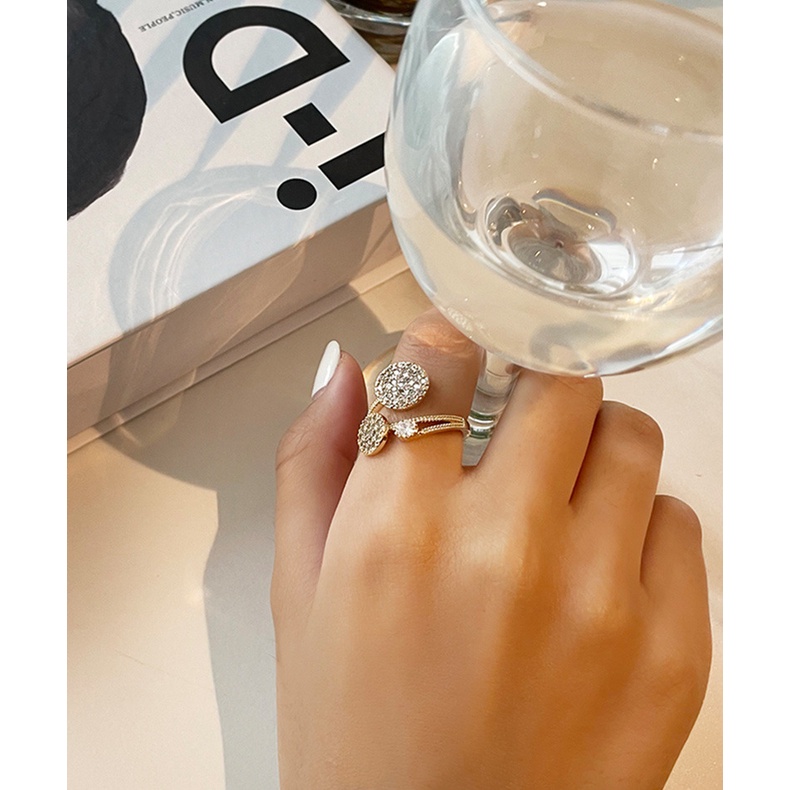 Nhẫn hở RINHOO FRIENDSHIP đính đá kim cương tròn toàn diện phong cách Âu Mỹ thời trang cho nữ