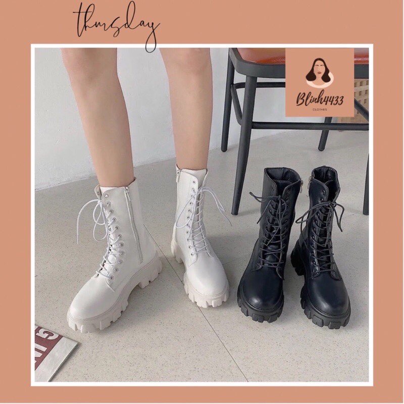 Bốt - Boots Martin cổ cao - dây buộc - Khóa hông