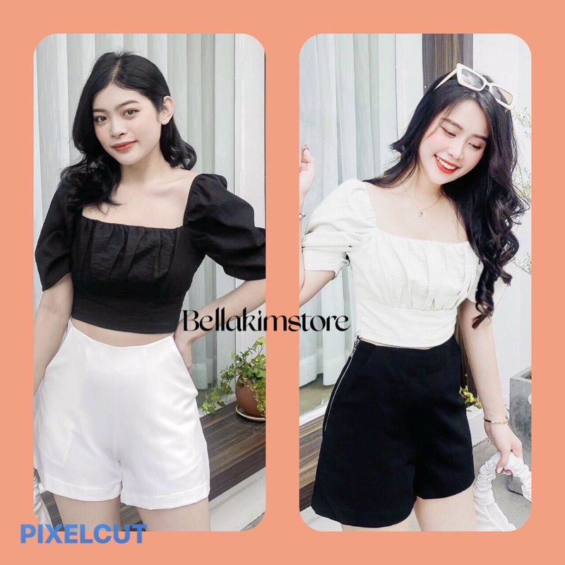 Áo kiểu croptop voan mềm trơn bacis.
