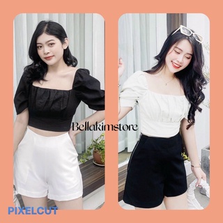 Áo kiểu croptop voan mềm trơn bacis.