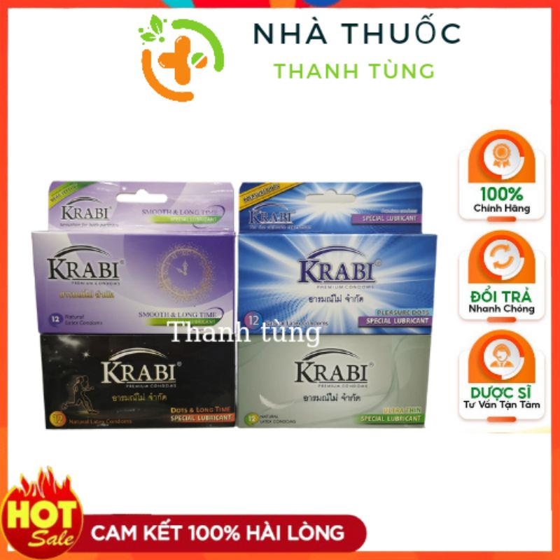 Bao cao su Krabi thái lan - Bcs gân gai siêu mỏng , kéo dài thời gian bôi trơn hộp 12 chiếc đủ màu, Đủ loại_NTTT