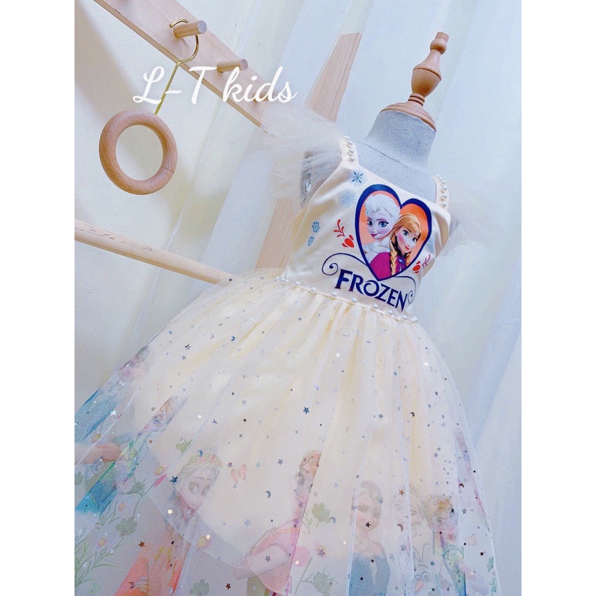 Váy bé gái váy Elsa, TẶNG BỜM, đầm công chúa Elsa ngắn tay đẹp đáng yêu cho bé, Từ 8-20kg