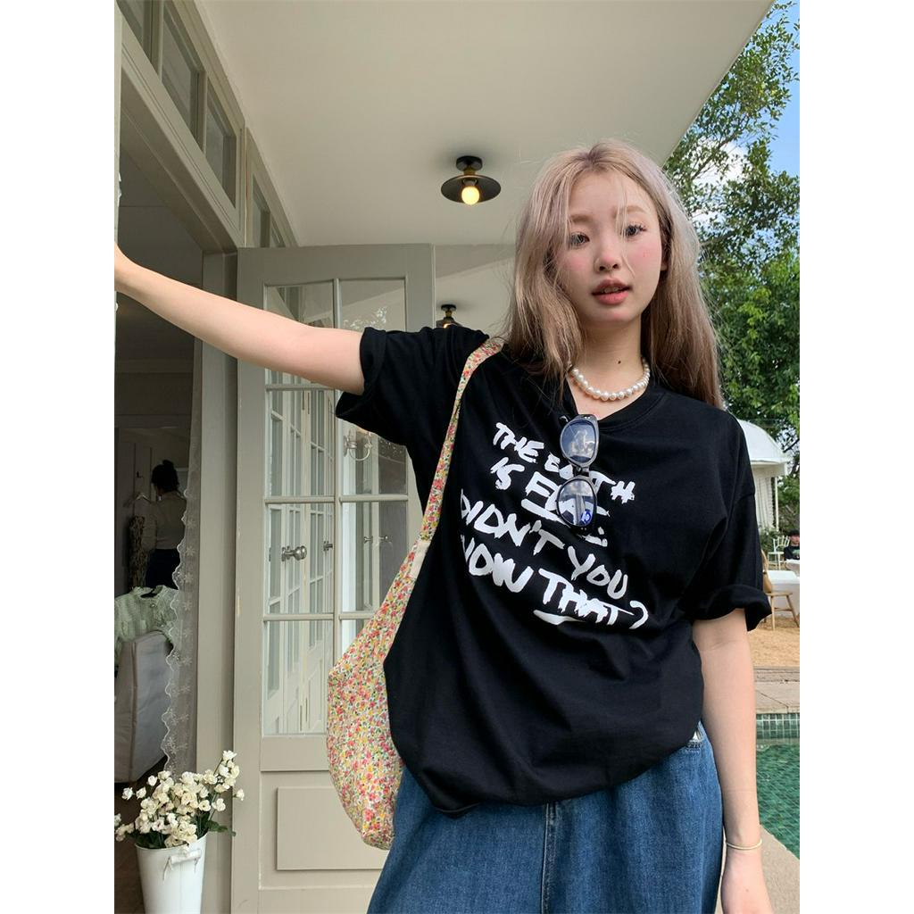 Áo Thun Cotton Ngắn Tay Dáng Rộng In Họa Tiết Mùa Hè 63075