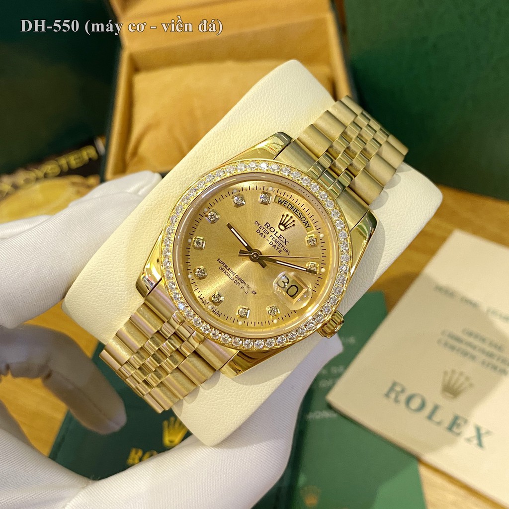 Đồng hồ nam Rolex mặt tròn đính đá sang trọng máy cơ chống nước cao cấp DH550 - Shop306