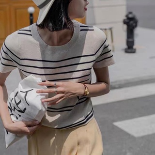 Áo montoghi cổ tròn kẻ