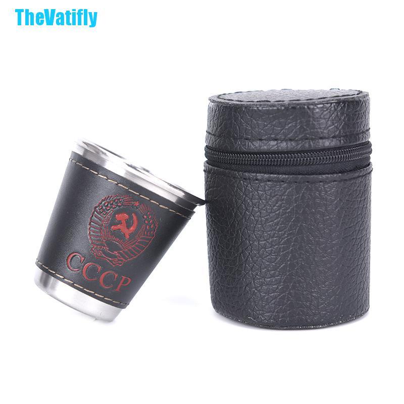 Bộ 4 cốc uống rượu 70ml bằng thép không gỉ tiện dụng khi đi cắm trại kèm túi đựng cốc bằng da PU