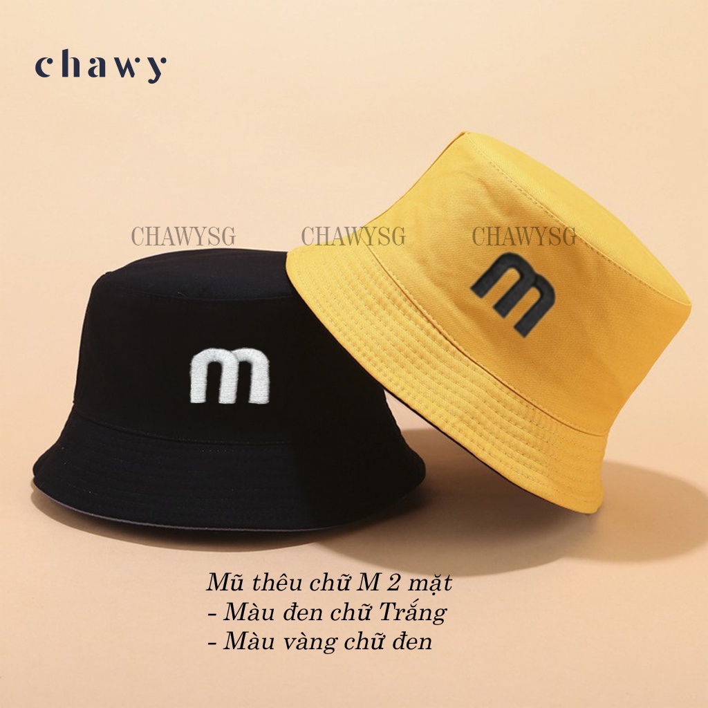 Mũ bucket vành tròn 2 mặt thêu chữ M, nón bucket chất kaki cao cấp thời trang form unisex Chawy.SG