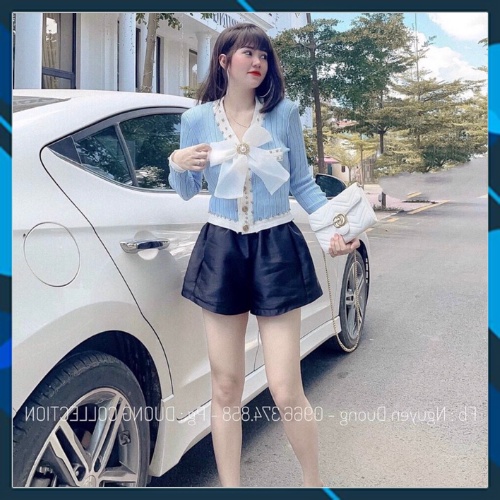 Áo len cổ V tay dài đính nơ viền đá ulzzang kiểu Hàn Quốc | BigBuy360 - bigbuy360.vn