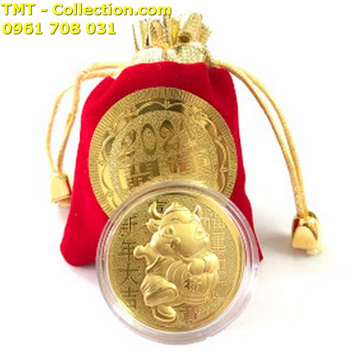 Đồng Xu Con Trâu CUTE Tặng Túi Gấm 2021(mẫu giao ngẫu nhiên); Màu: đỏ-TMT Collection - SP005045