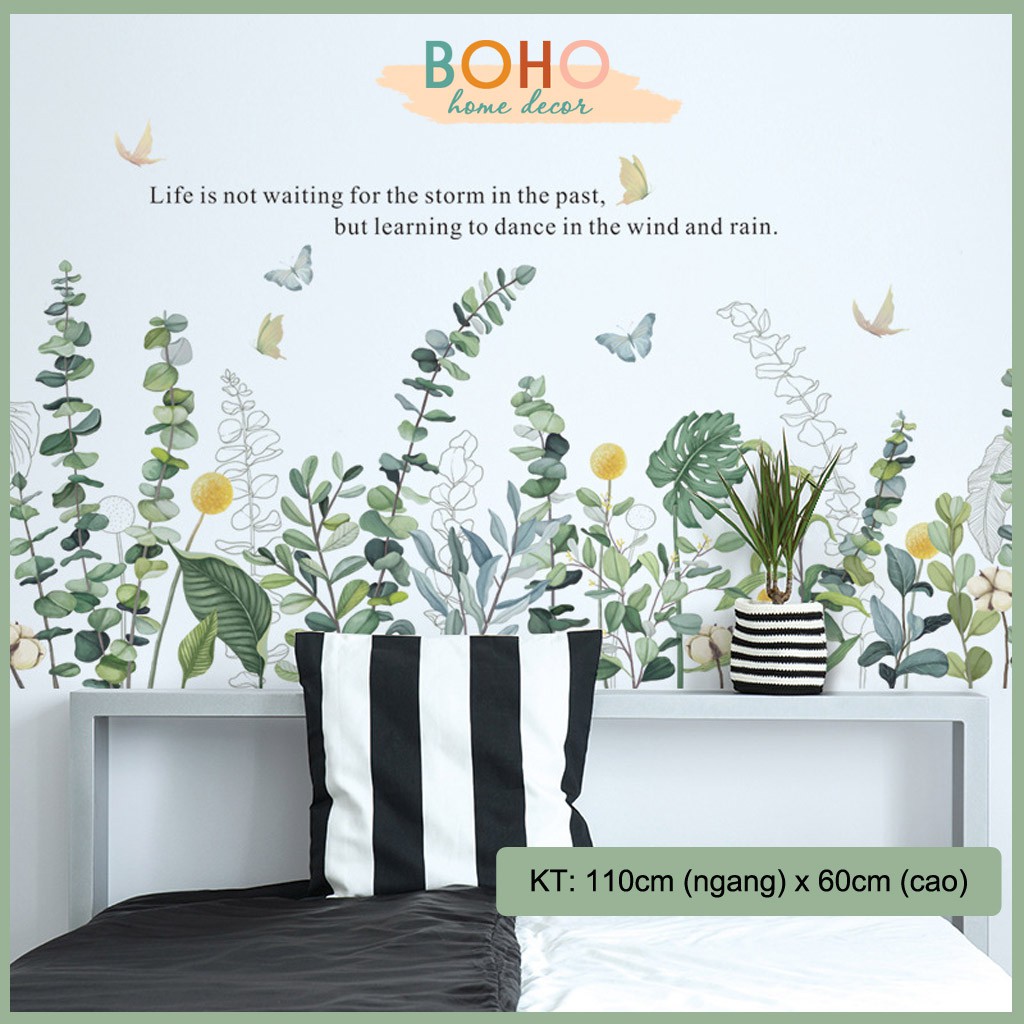 Decal dán tường cao cấp, tranh dán tường nhiều mẫu, độc, đẹp mẫu Dàn hoa lá BH09