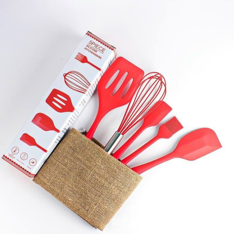 Bộ 5 dụng cụ làm bánh, bộ dụng cụ nhà bếp gồm chổi phới spatula silicon