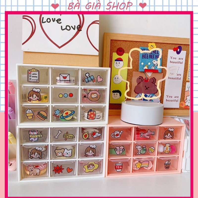 huyen trang trang Hộp nhựa đa năng 9 ngăn đựng đồ siêu xinh , kệ 9 ngăn đựng đồ mini huyen huyen nin