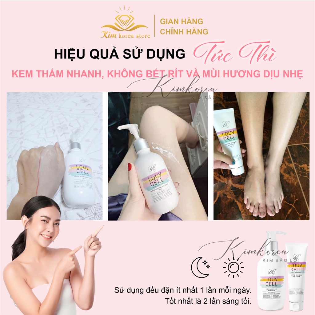 Kem dưỡng trắng nâng tone cấp ẩm mềm mịn da body Louv cell crystal whitening body lotion