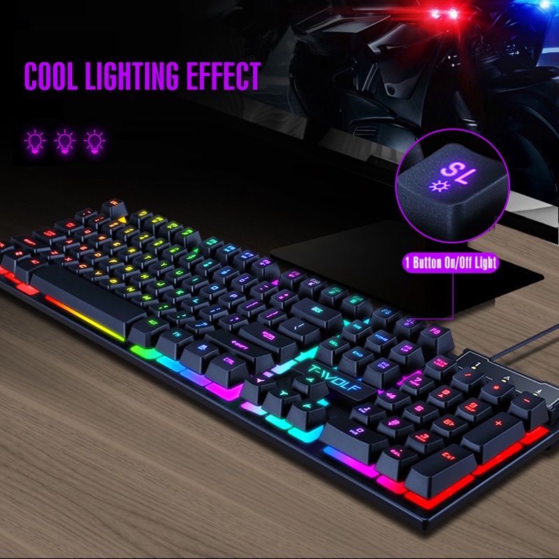 COMBO Bộ Bàn Phím Và Chuột Có Dây T-Wolf TF200 Có LED 7 Màu Siêu Đẹp