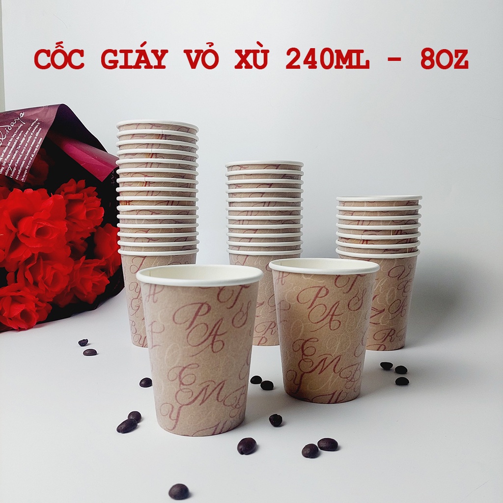 50 cốc giấy nâu vỏ xù cách nhiệt 240ml - 8oz