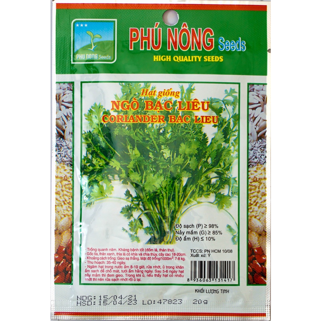 Hạt Giống Ngò Bạc Liêu No.1 (Rau Mùi) Phú Nông Dễ Trồng Thu Hoạch Nhanh- Gói 20gr (HPN-029)