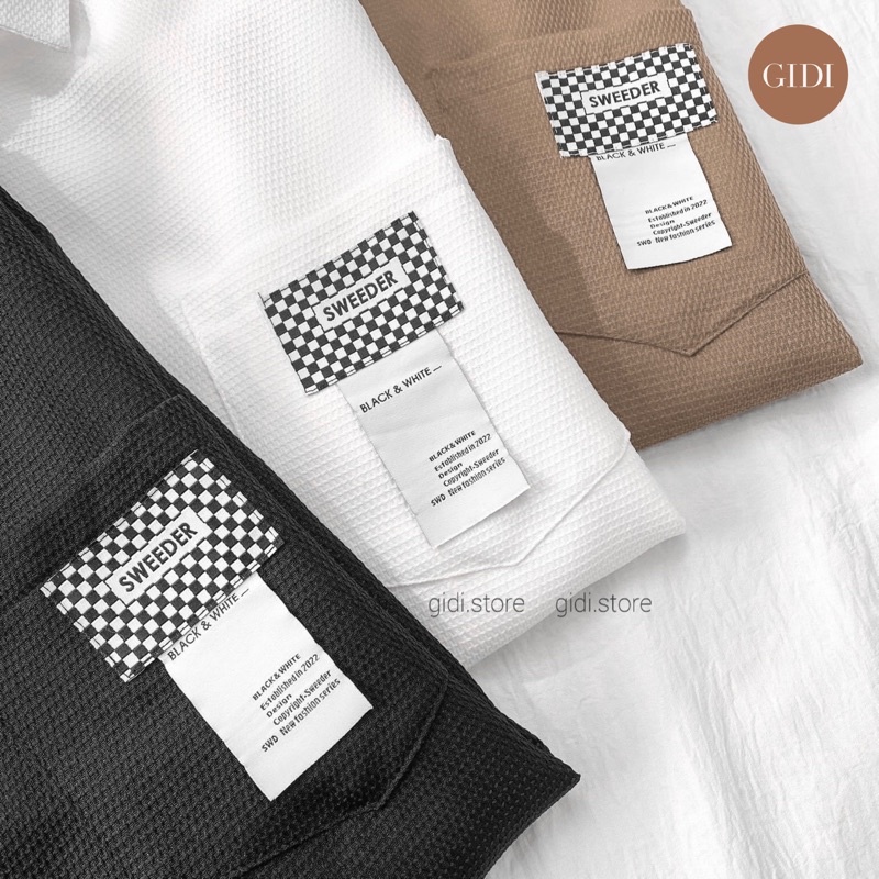 Áo sơ mi MIN SWEEDER Tay lỡ Nam Nữ Unisex màu đen/ trắng/ nâu Form Rộng vải nhung tăm dày dặn Phong Cách Ulzzang - GIDI