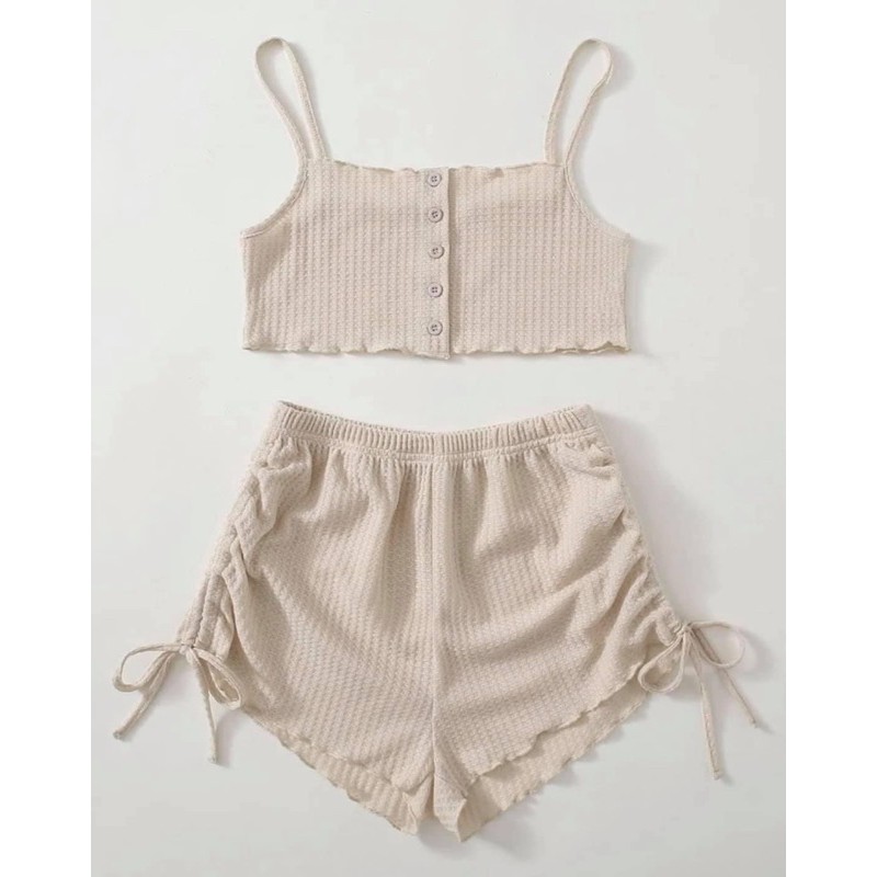 Bộ ngủ hai dây màu nude chất thun co dãn bao mát
