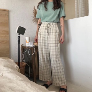 Quần kẻ ống suông sz sm
