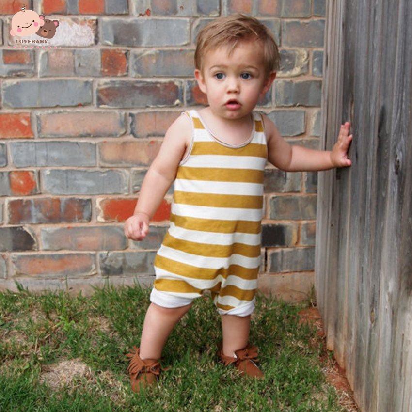 Jumpsuit Sát Nách Cổ Tròn Chất Cotton Hoạ Tiết Kẻ Sọc Cho Bé