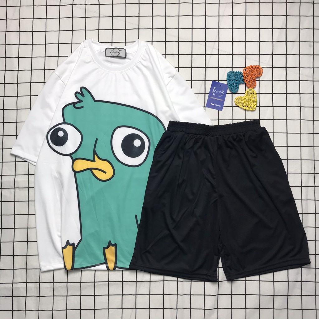 Đồ Bộ Hoạt Hình Uniex Tay Lỡ Vịt Perry Mỏ Nhọn Lapi VN, Đồ Bộ Cartoon, Freesize, Thun Cotton, Nam Nữ Đều Mặc Được