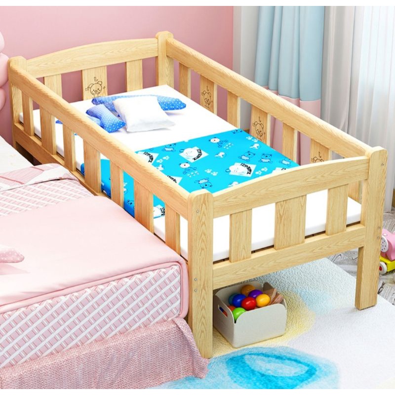 Giường Gỗ Cho Bé Gỗ Thông 3 kích thước, ghép với giường bố mẹ có thang lên xuống an toàn