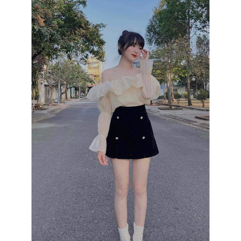 Áo trễ vai tay dài HANNA trễ vai nữ 2 lớp bánh bèo tay phồng  Xưởng may Hạnh Ngân 1hitshop haiphuongshop HN001