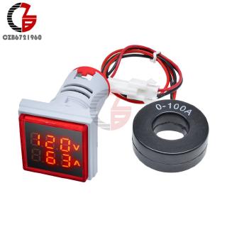 22mm AC 50-500V 0-100A LED Digital Voltmeter Ammeter Square Voltage Current Meter Volt Detector Tester Monitor 220V 110V