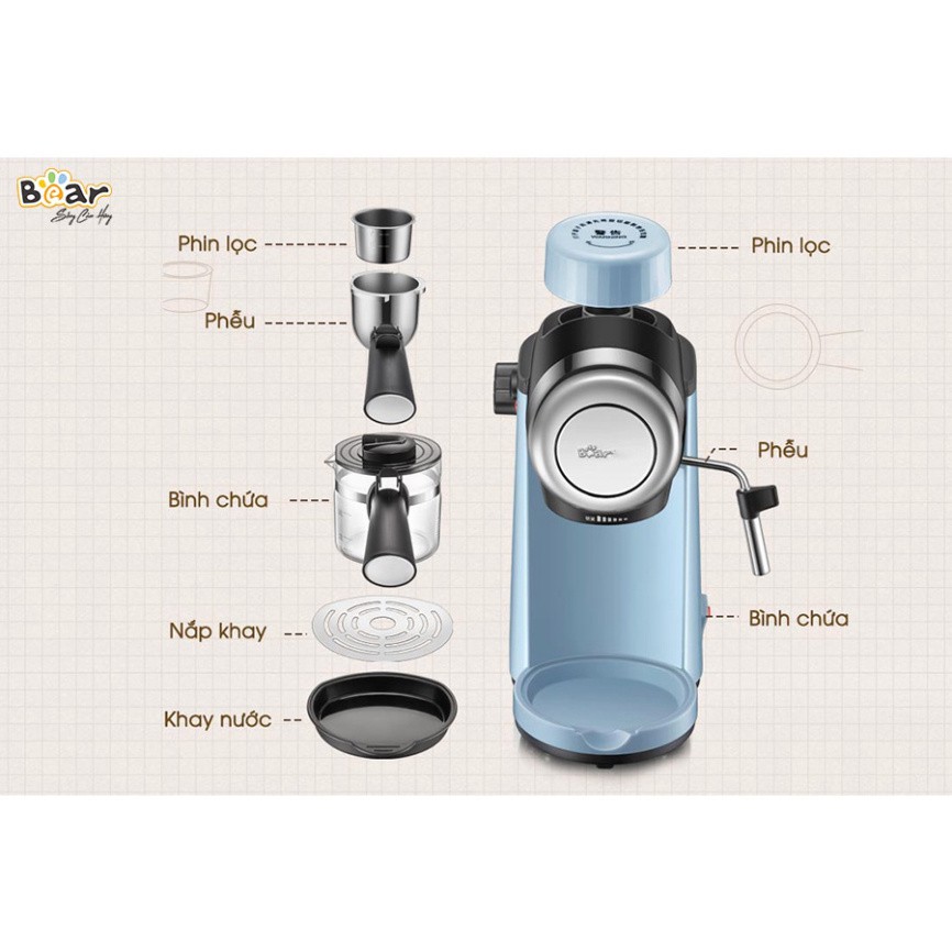 [Mã 151ELSALE hoàn 7% đơn 300K] Máy Pha Cà Phê Tự Động Bear CF-B02V1 - Blue