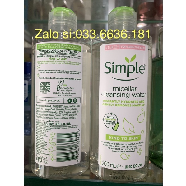 TỪ HÀN QUỐC] NƯỚC TẨY TRANG SIMPLE MICELLAR CLEANSING WATER TỪ TRÀ XANH [ CHÍNH HÃNG 100%]