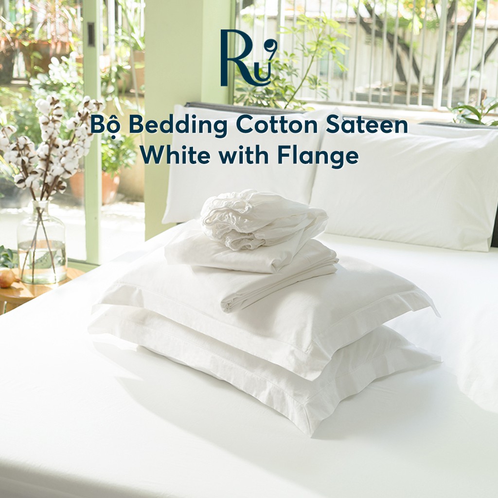 Bộ Ga Trải Giường Ru9 Cotton Sateen 100% Cotton Tự Nhiên - White Flange -