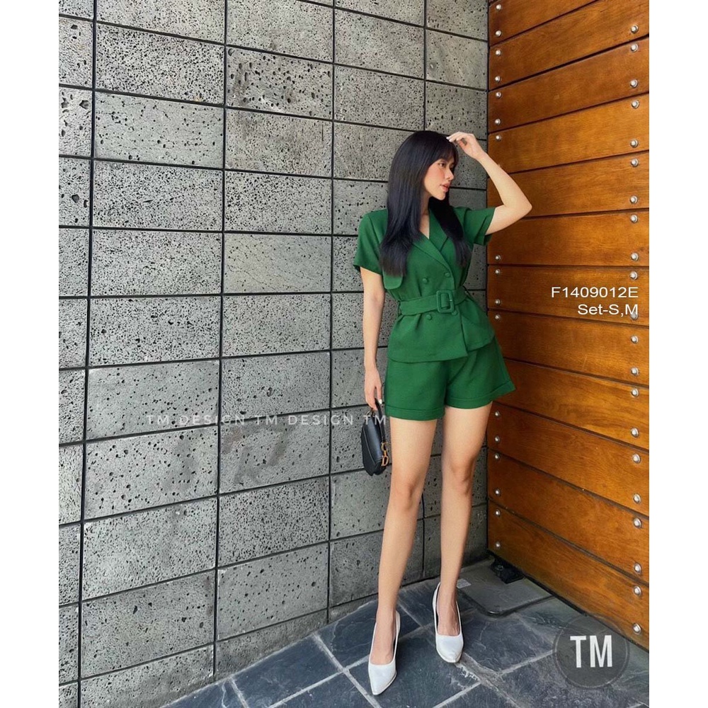 Set bộ áo vest khuy bọc thắt đai eo tay con kèm quần short!