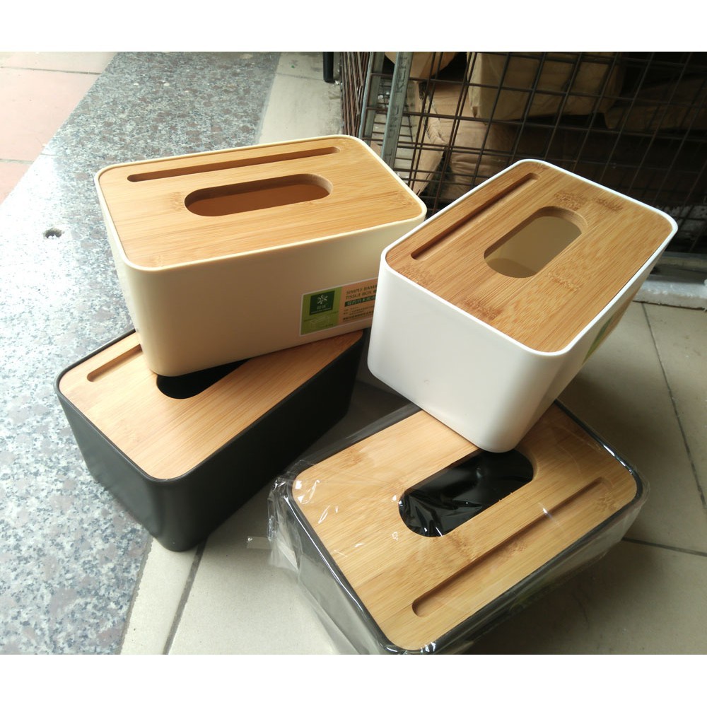 Hộp đựng giấy ăn chữ nhật mặt gỗ TRE cao cấp