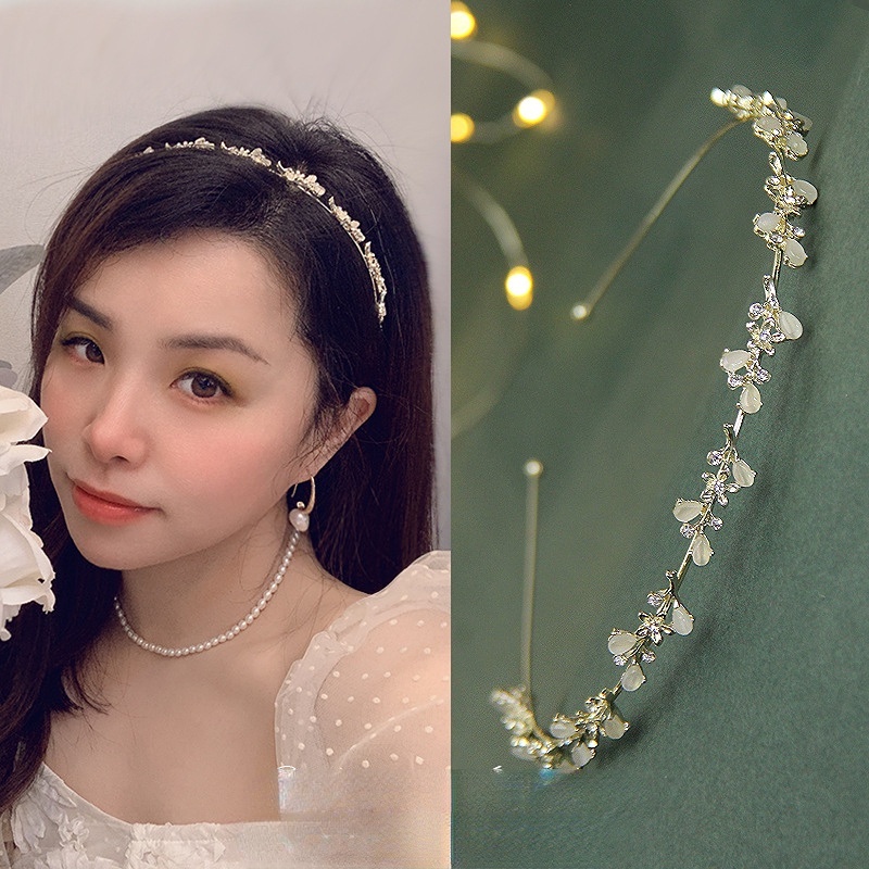 Băng Đô Cài Tóc Đính Đá Opal Kim Loại Phong Cách Retro Xinh Xắn