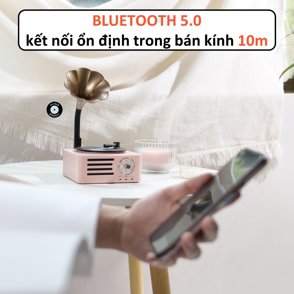 Loa Bluetooth Đĩa Than Xoay OLIVER T15 Loa Bluetooth Loa Kèn Vintage Cổ Điển Đồ Decor Phòng Ngủ Trang Trí Bàn Làm Việc