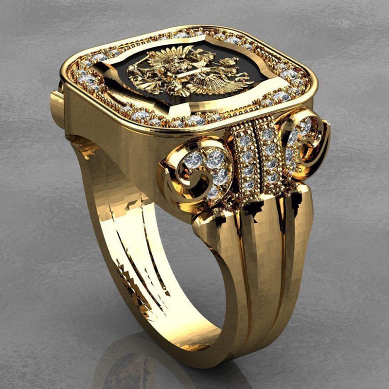 Nhẫn Mạ Vàng 18K Đính Đá Ba Chiều Sang Trọng Cho Nam